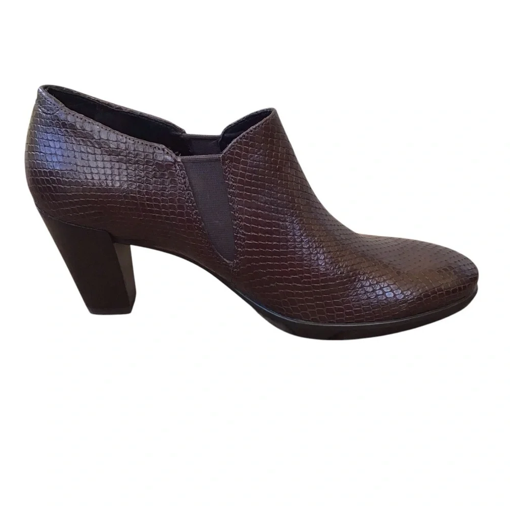 Ecco Shape 55 Plateau Stack Bootie Platform Brown Pump Size 39